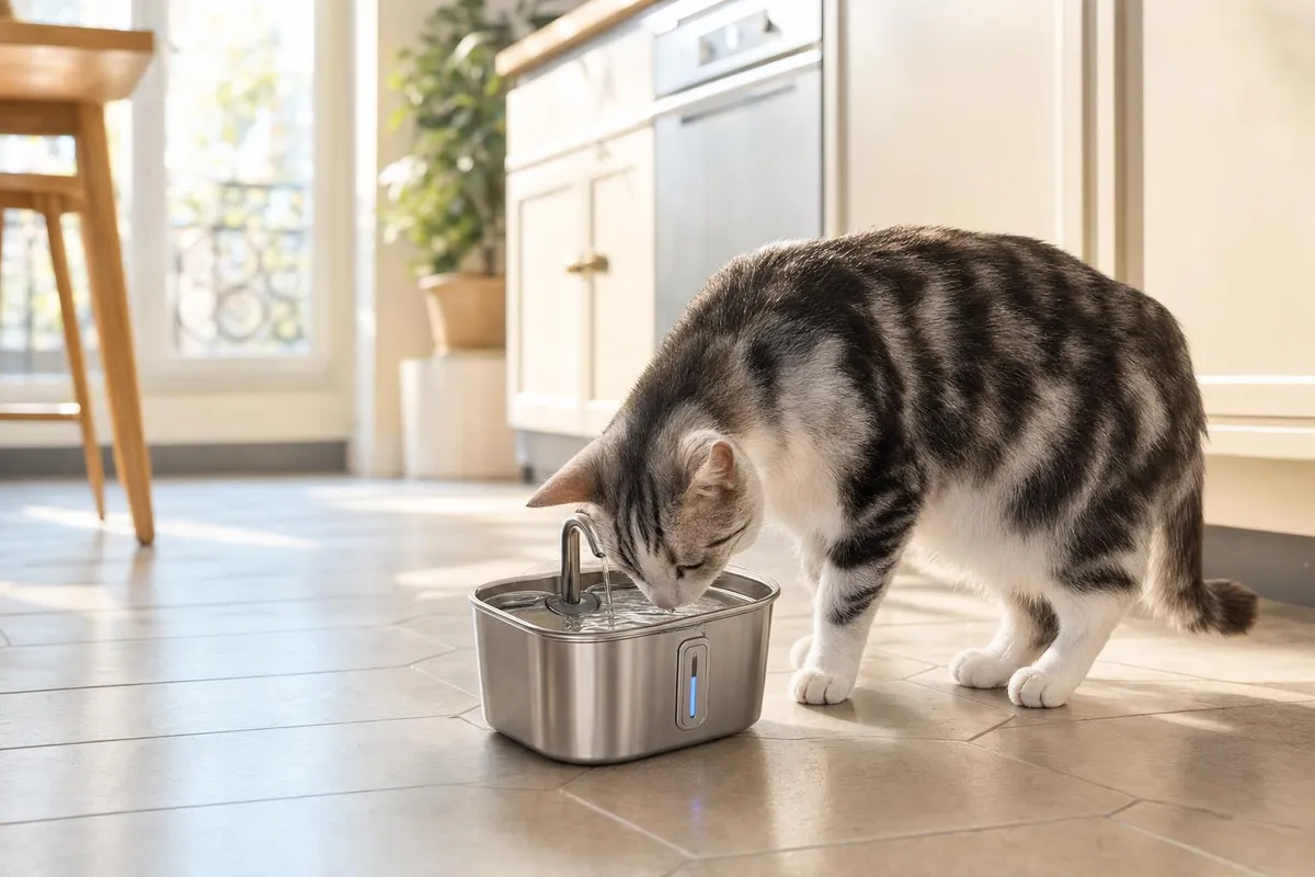 Chat qui boit à une fontaine à eau Miaqua